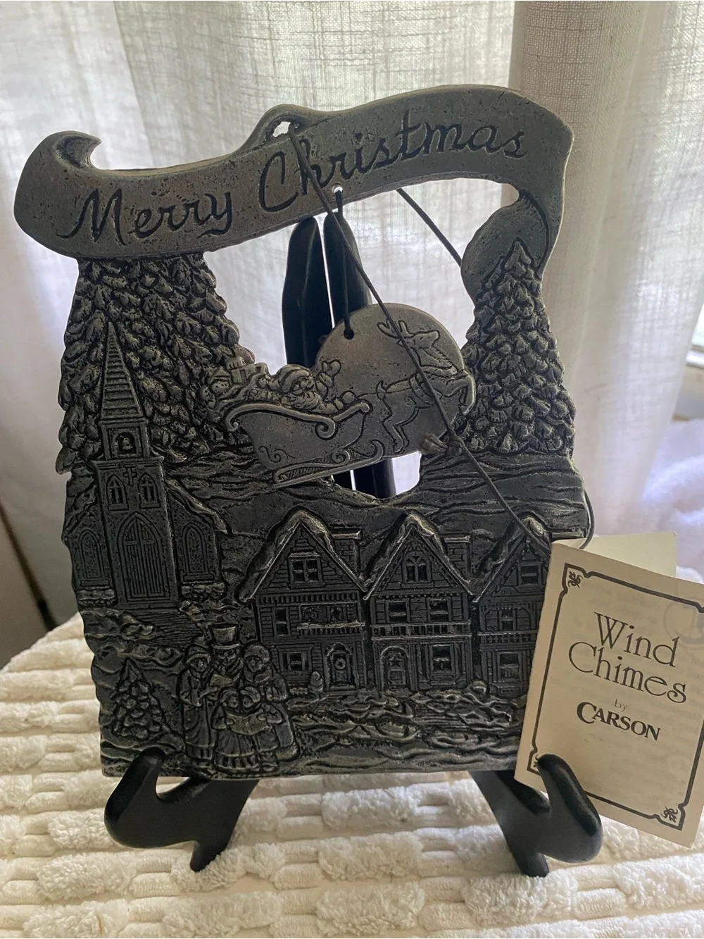 Vintage 90’s Carson Statesmetal Pewter Merry Christmas Santa Wind Chime NWT